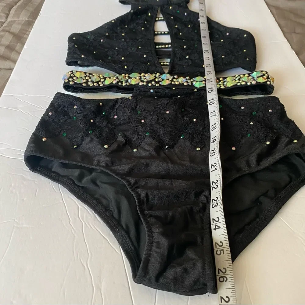 Glamour solo custom dance costume black leotard illusion MA-Medium adult